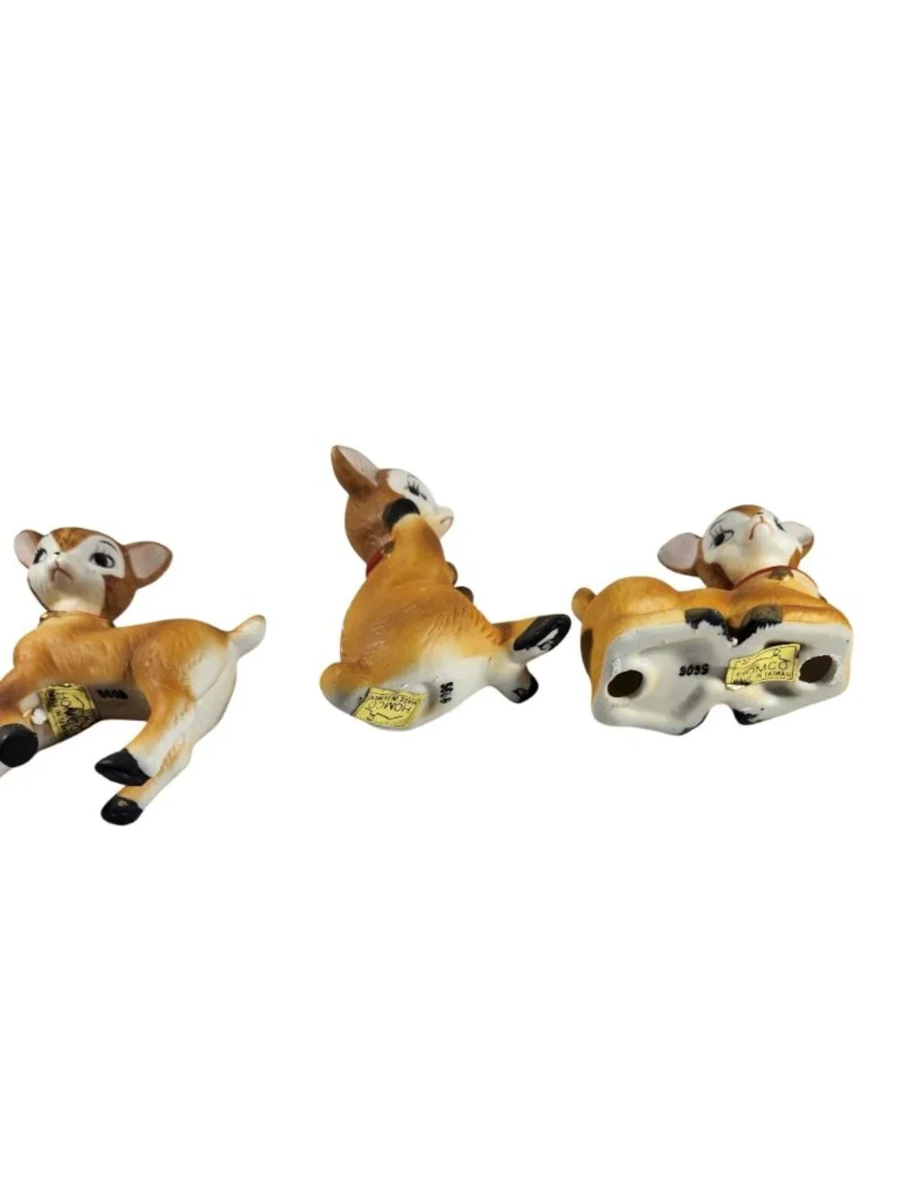 Ceramic Deer Figurines fawns vtg Homco 5606 Set Of 3 Red Collars christmas
